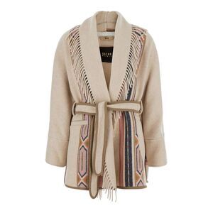 Bazar Deluxe Women Navajo Coat With Fringes In Tech Fabric Beige Unisex